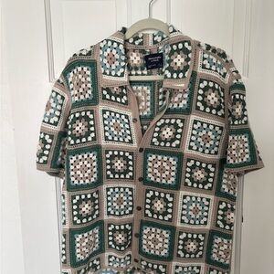 Abercrombie & Fitch Green and Cream Patterned Shirt